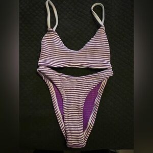 Purple Striped Bikini Set